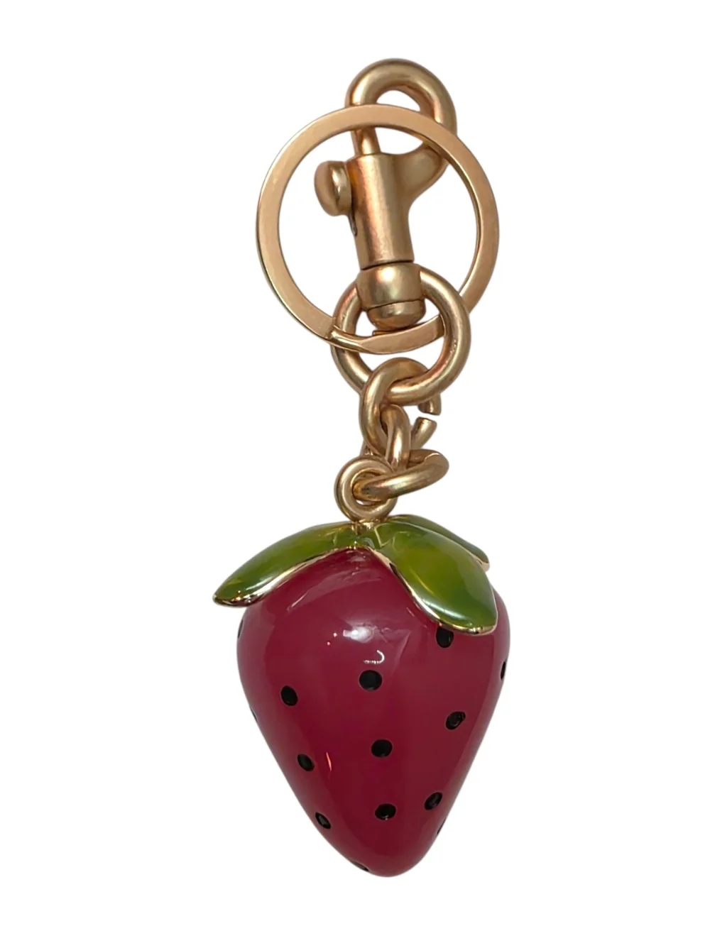 Gold-tone Strawberry Charm Keychain - Pink Strawberry Accent